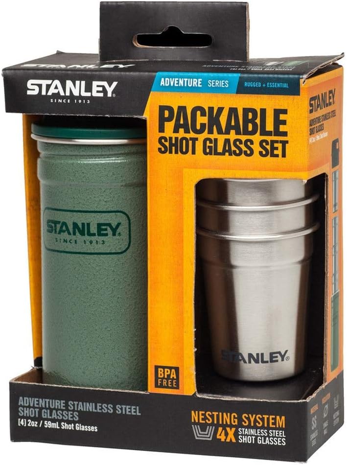 Stanley Adventure 4er-Schnapsbecher-Set mit Behälter, 4 x 6 cl, 18/8 Edelstahl, Schnapsgläser Pinnch