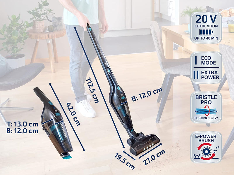 Leifheit Akku Staubsauger Rotaro PowerVac 2in1 für bis zu 40 min kabelloses Staubsaugen, Akkustaubsa