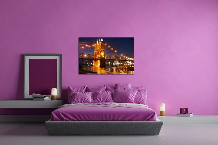 deyoli gigantische Hängebrücke in Ohio Format: 80x60 als Leinwandbild, Motiv fertig gerahmt auf Echt