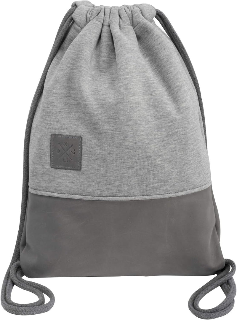 Grey Leather Sports Bag - Leder Rucksack mit Reissverschluss Innenfach, Gym Bag, Turnbeutel, Sportbe