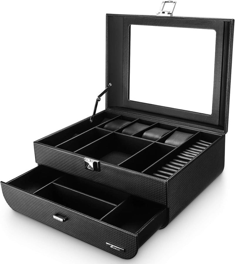 Seelux Uhrenbox Herren Uhren Aufbewahrungsbox mit Glasdeckel, abschliessbar Schmuckkästchen Uhrenkof