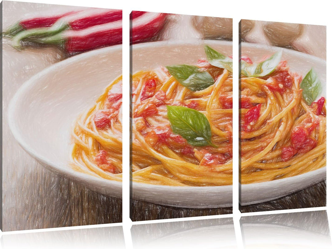 Pixxprint Rustikale italienische Spaghetti / 3-Teilig/Gesamtmass 120cm Leinwandbild bespannt auf Hol