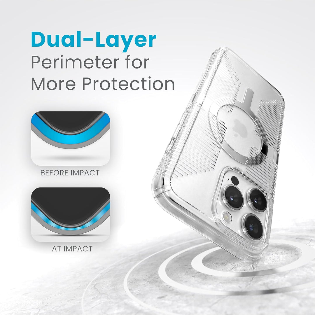 Speck Transparente Schutzhülle für iPhone 15 Pro Max – Schlank, gebaut für MagSafe, Fallschutzgriff
