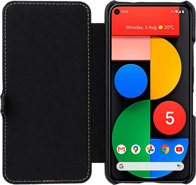 STILGUT Book Case kompatibel mit Google Pixel 5 Hülle aus Leder mit Clip-Verschluss, Lederhülle, Kla