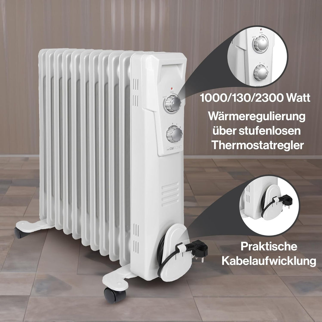 Clatronic® Ölradiator | Effiziente mobile Heizung | elektrische Heizung mit 11 Rippen | Radiator mit