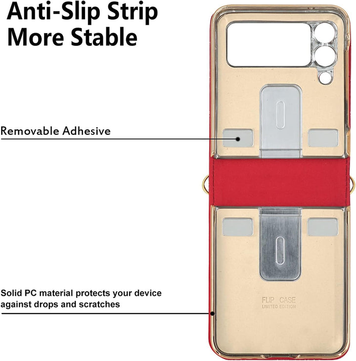 Hülle für Galaxy Z Flip 3 5G,Ultradünne Stossfeste Leder-Handyhülle mit Schultergurt kompatibel mit