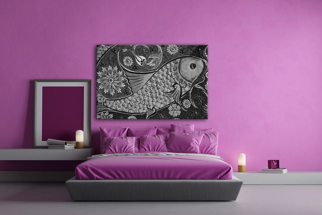 deyoli edles Fisch Mosaik Format: 80x60 Effekt: Schwarz/Weiss als Leinwand, Motiv fertig gerahmt auf