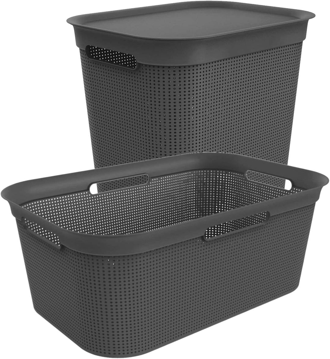 Rotho Brisen Wäscheset 2tlg. 50l, 41l, Kunststoff (PP) BPA-frei, anthrazit, 50l, 41l, Anthrazit