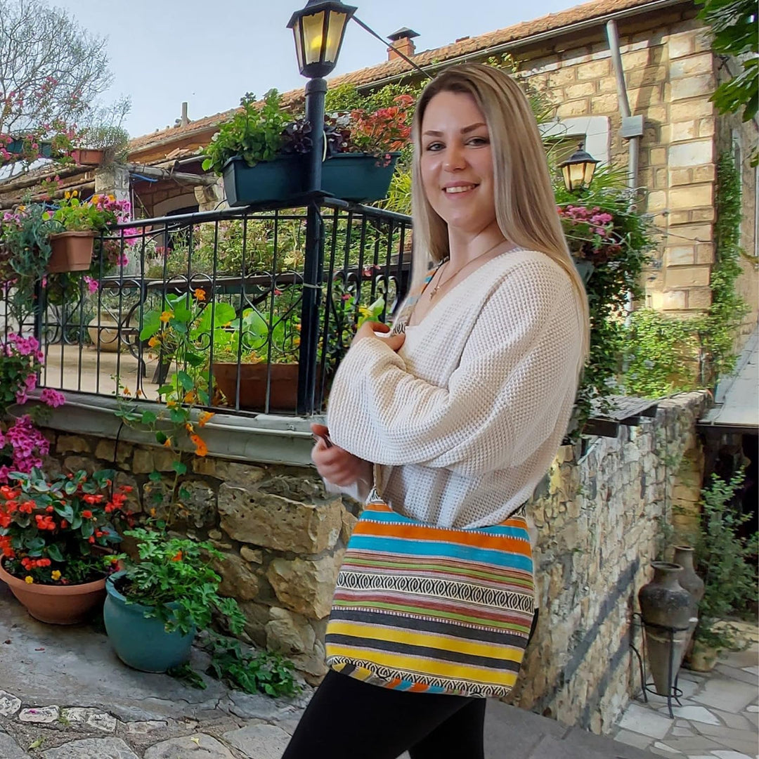 Sunsa Damen Umhängetasche. Hobo Tasche aus gewebter Baumwolle mit verstellbare Henkel. Crossbody Sch