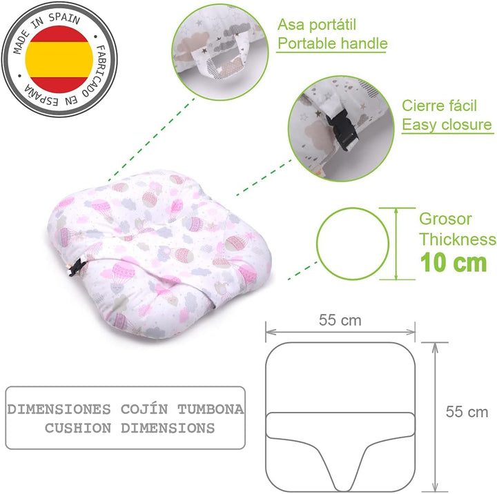 PEKITAS Kissen Nest, 55 x 55 cm, Hängematte für Neugeborene, tragbar, Kissen, 10 cm, Dicke: Rosa