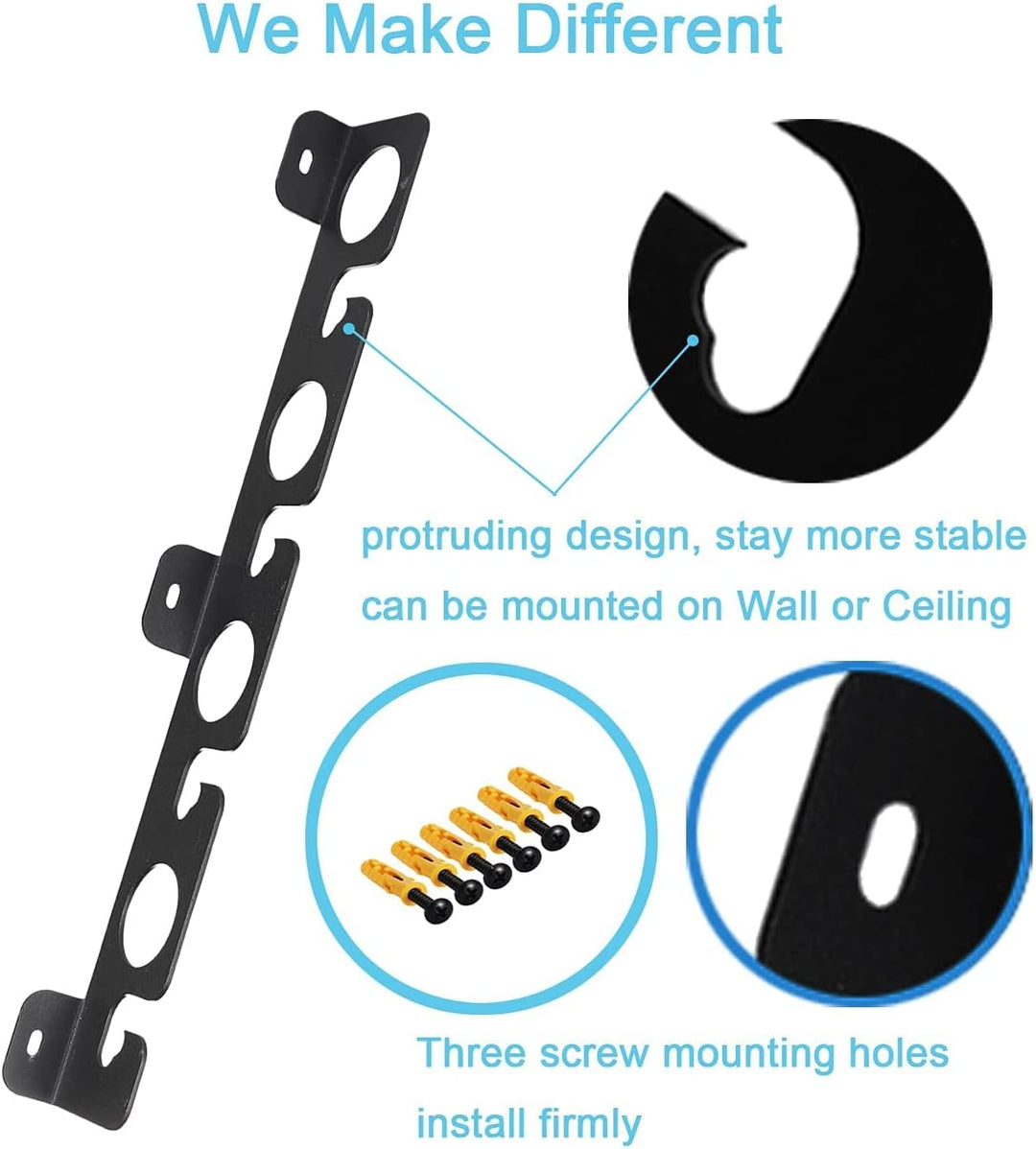VANROUG Rutenhalter Wandhalterung für Garage, Kabine, Keller, robust, für bis zu 8 Ruten (4), Schwar