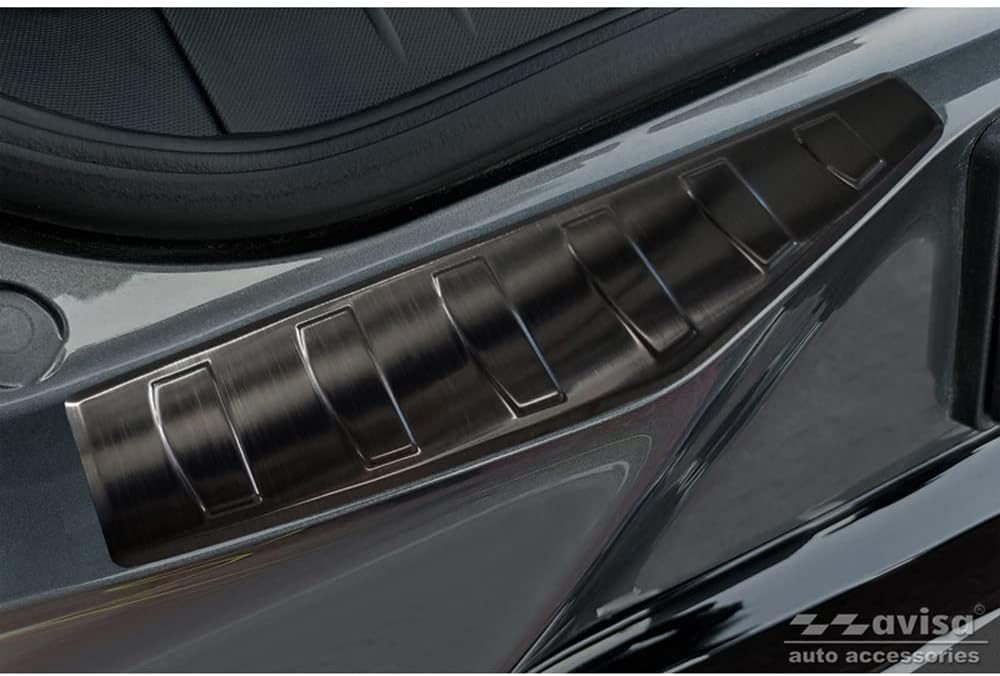 Avisa Schwarz Edelstahl Heckstossstangenschutz kompatibel mit Ford Mustang Mach-E 2020- 'Ribs' (2-Te