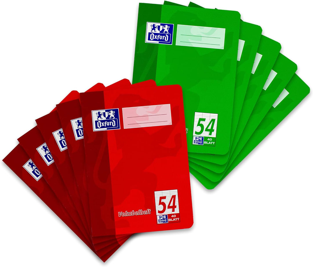 Oxford Vokabelheft, A5, Lin. 54 (3 Spalten), 40 Blatt, rot und grün, 10 Stück
