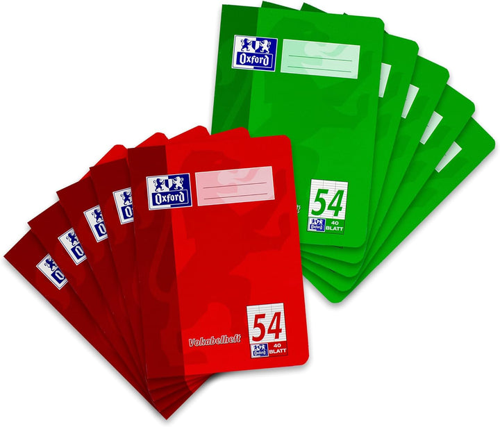 Oxford Vokabelheft, A5, Lin. 54 (3 Spalten), 40 Blatt, rot und grün, 10 Stück
