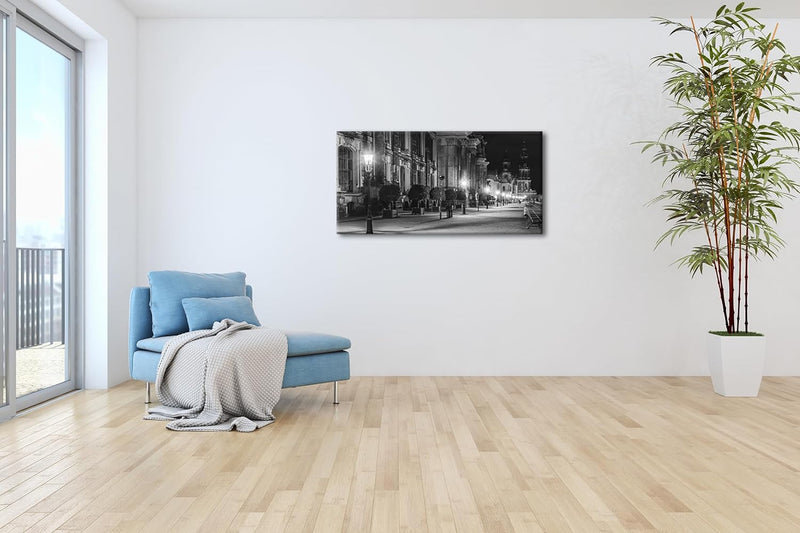 Abendstimmung am Elbufer in Dresden Panorama 120x60 cm Effekt: Schwarz/Weiss als Leinwandbild, Motiv