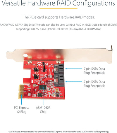 StarTech.com 2 Port PCIe SATA RAID Kontroller - PCIe SATA Hardware RAID Controller - PCIe Festplatte