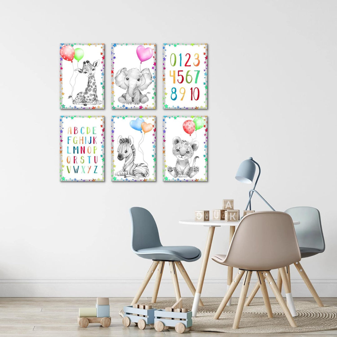 Novart Wandbilder Set - KOMPLETT AUFHÄNGFERTIG - Made in Germany - Moderne Bilder Tiere Kinderzimmer