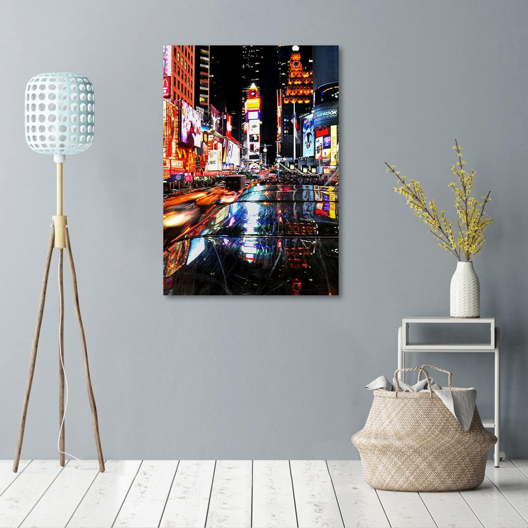 Feeby Vlies Leinwandbild Nacht Times Square New York 60x90 cm Druckbild Wandbild Wanddekoration Deko