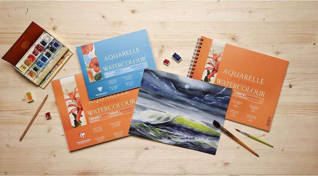 Clairefontaine 96573C Malblock, 4-seitig verleimt Aquarellpapier Feinkörnig, Etival/Zellulose, 36 x