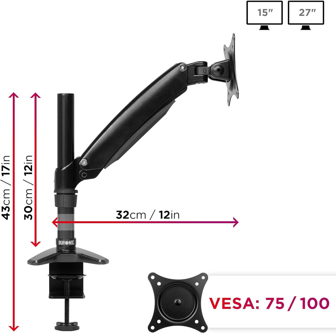 Duronic DM551X1 Monitor-Armständer/Tischhalterung für 15-27 LED-LCD-Bildschirm, VESA 75/100, 7,8 kg
