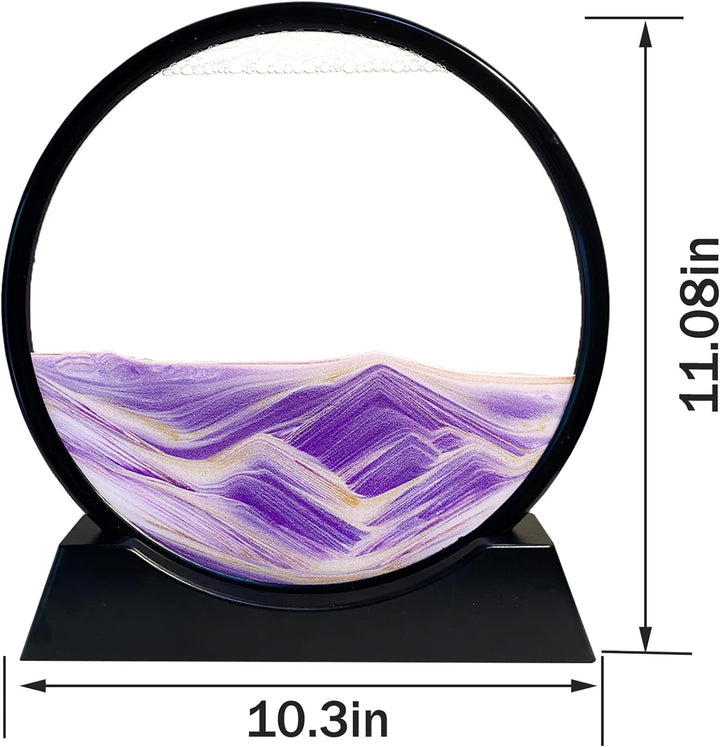 Yuomiker Dynamisch 3D Sandbilder zum Drehen, Fliessende Sandmalerei runder Glas Rahmen, Bewegtes San