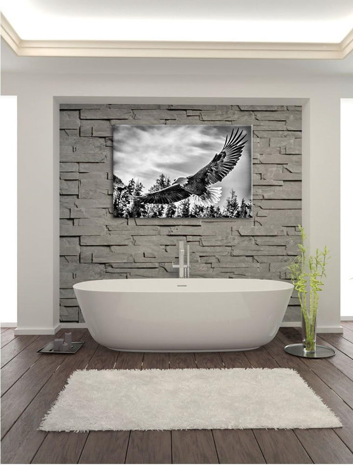 Monocrome, Adler, Format: 100x70 auf Leinwand, XXL riesige Bilder fertig gerahmt mit Keilrahmen, Kun