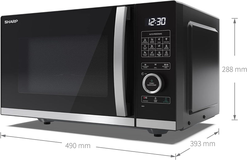 SHARP QG234AEB Mikrowelle mit Grill (Mikrowelle: 900W, Grill: 1000W, 10 Leistungsstufen, Auftaufunkt