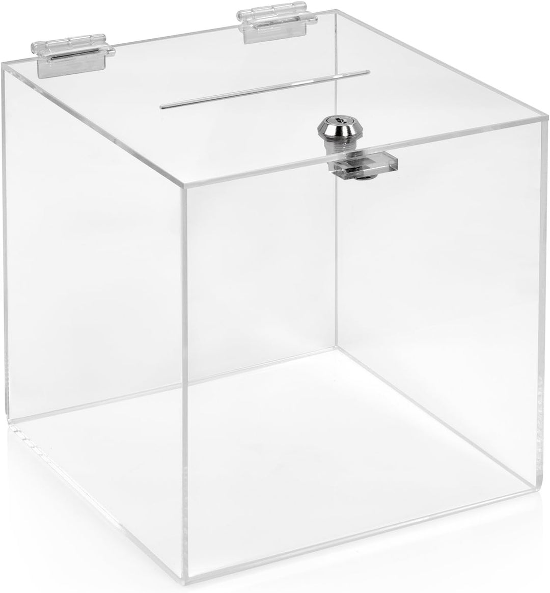 Losbox/Aktionsbox 200x200x200mm mit Schloss, aus transparentem Acrylglas/Spendenbox/Einwurfbox/Gewin