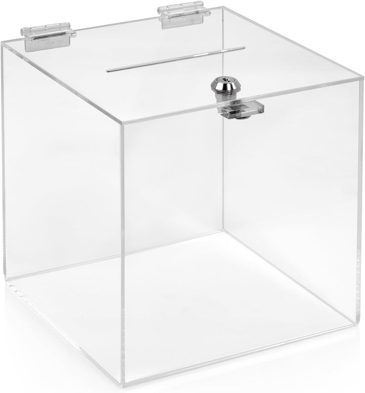 Losbox/Aktionsbox 200x200x200mm mit Schloss, aus transparentem Acrylglas/Spendenbox/Einwurfbox/Gewin