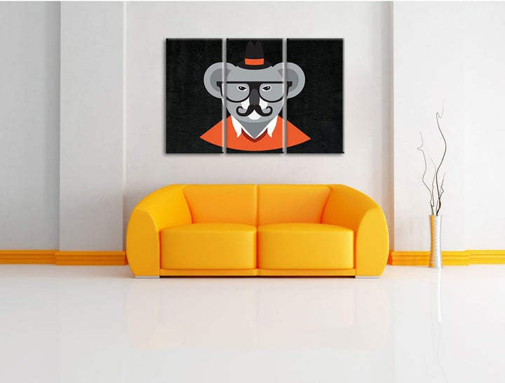 Pixxprint Hipster Koala als Leinwandbild/Grösse: 3 Teilig (120x80) cm/Wandbild/Kunstdruck/fertig bes