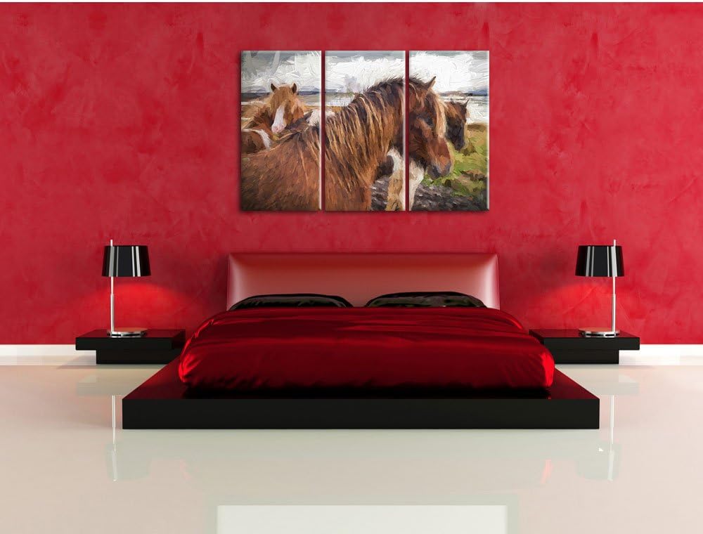 Pixxprint Herde aus Wildpferden als Leinwandbild/Grösse: 3Teilig (120x80) / Wandbild/Kunstdruck/fert