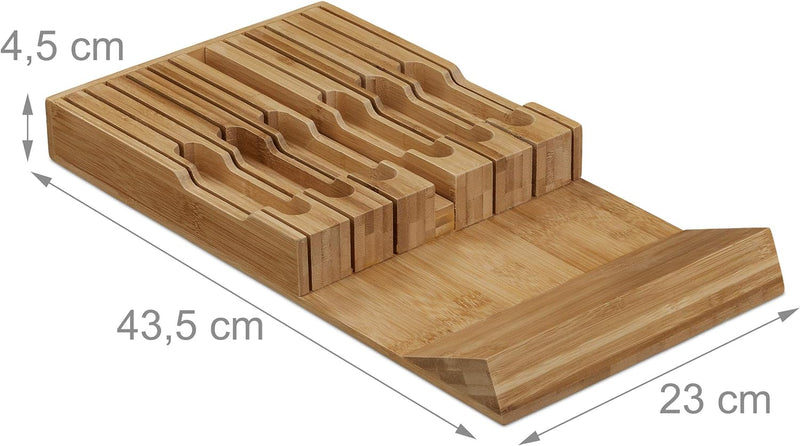 Relaxdays Messerhalter Schublade, für 12 Messer & Wetzstahl, Bambus Messerblock liegend, HBT: 4, 5 x