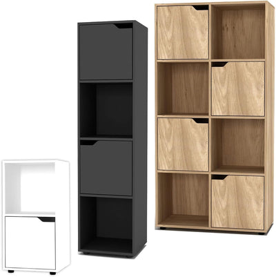 URBNLIVING Bücherregal aus Holz mit Türen, holz, Schwarzes Bücherregal mit weisser Tür, 2 Cube 2 Cub