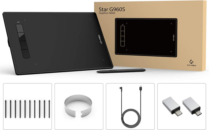 XP-Pen Star G960S Grafiktablett, 9x6 Zoll Zeichentablett, mit Tilt-Funktion 8192 Druckstufen, zeiche
