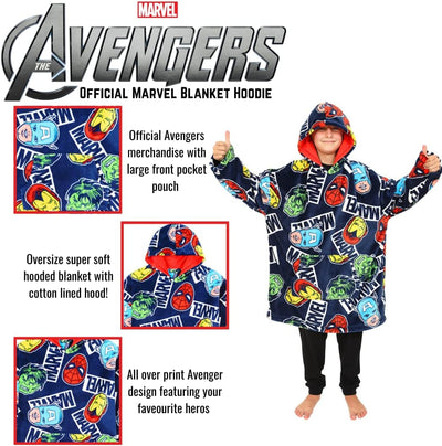 Marvel Avengers Hoodie, Oversized Fleece Decke Hoodie für Jungen Blau, blau, One size