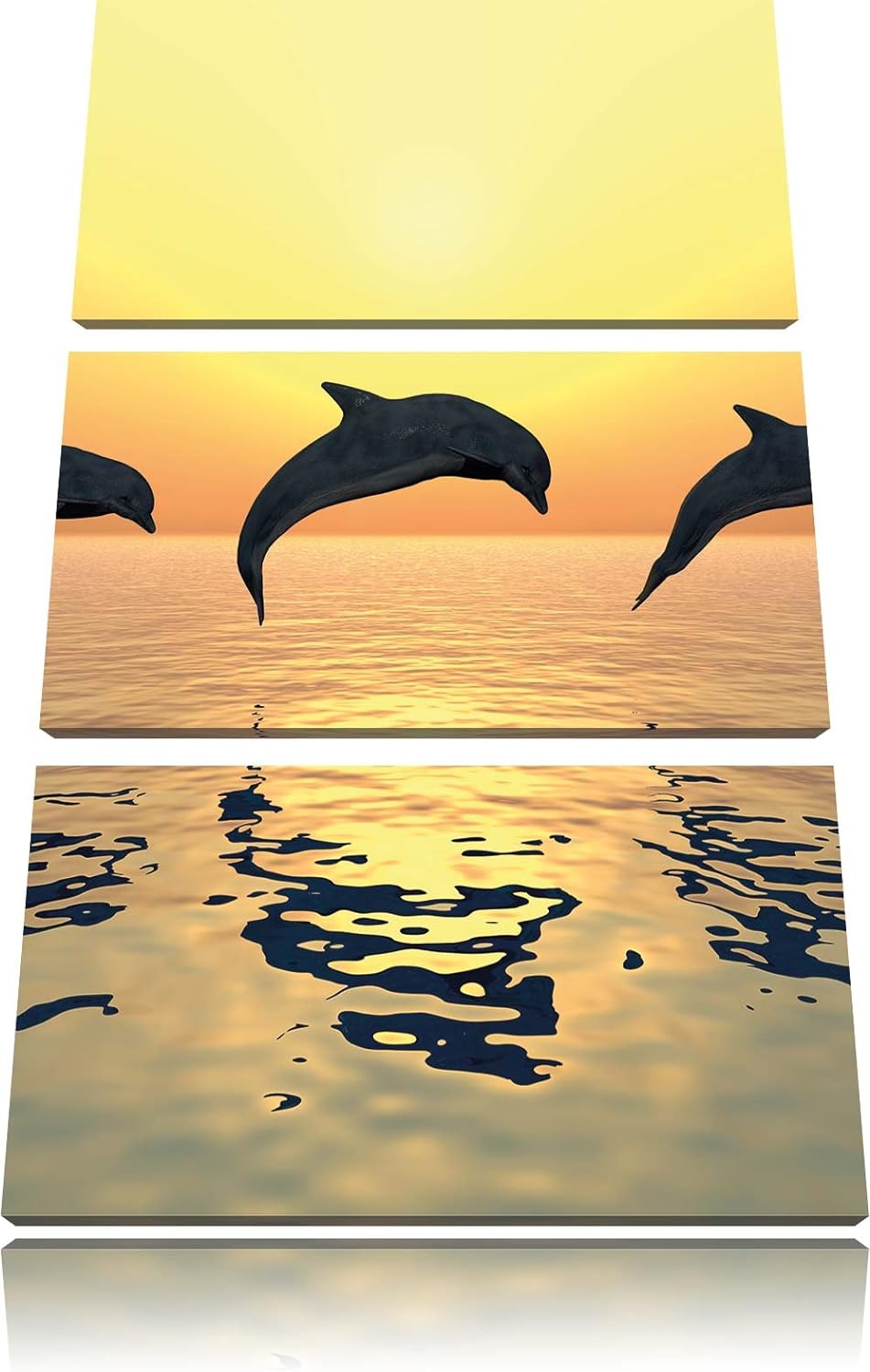 Pixxprint springende Delfine im Sonnenuntergang 3-Teiler Leinwandbild 120x80 Bild auf Leinwand
