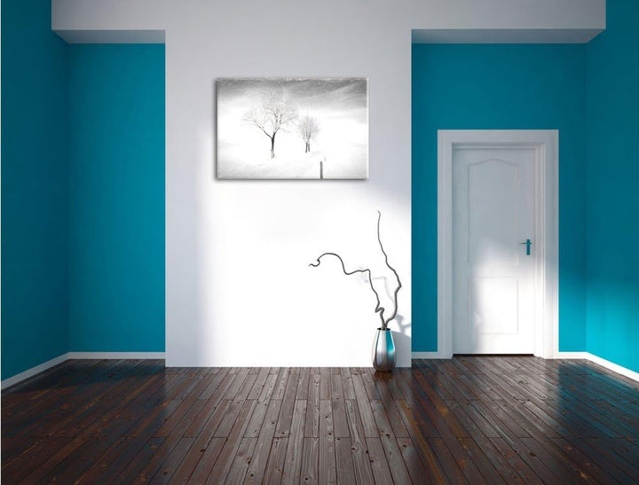 Pixxprint Winterlandschaft Kohle Effekt, Format: 100x70 auf Leinwand, 100x70