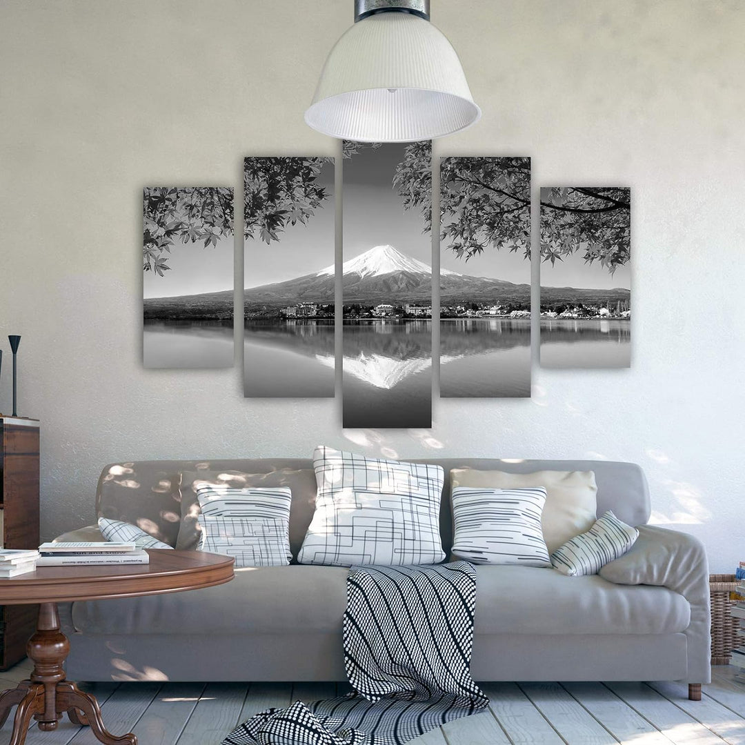 Bilder Landschaft 100x70 cm - Leinwandbild - 5 Teilig - Kunstdruck Berg See grau Leinwandbild 100x70
