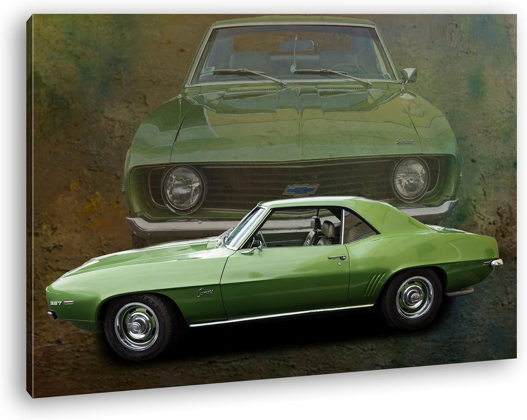 deyoli grüner Ford Chevy Format: 80x60 als Leinwand, Motiv fertig gerahmt auf Echtholzrahmen, Hochwe