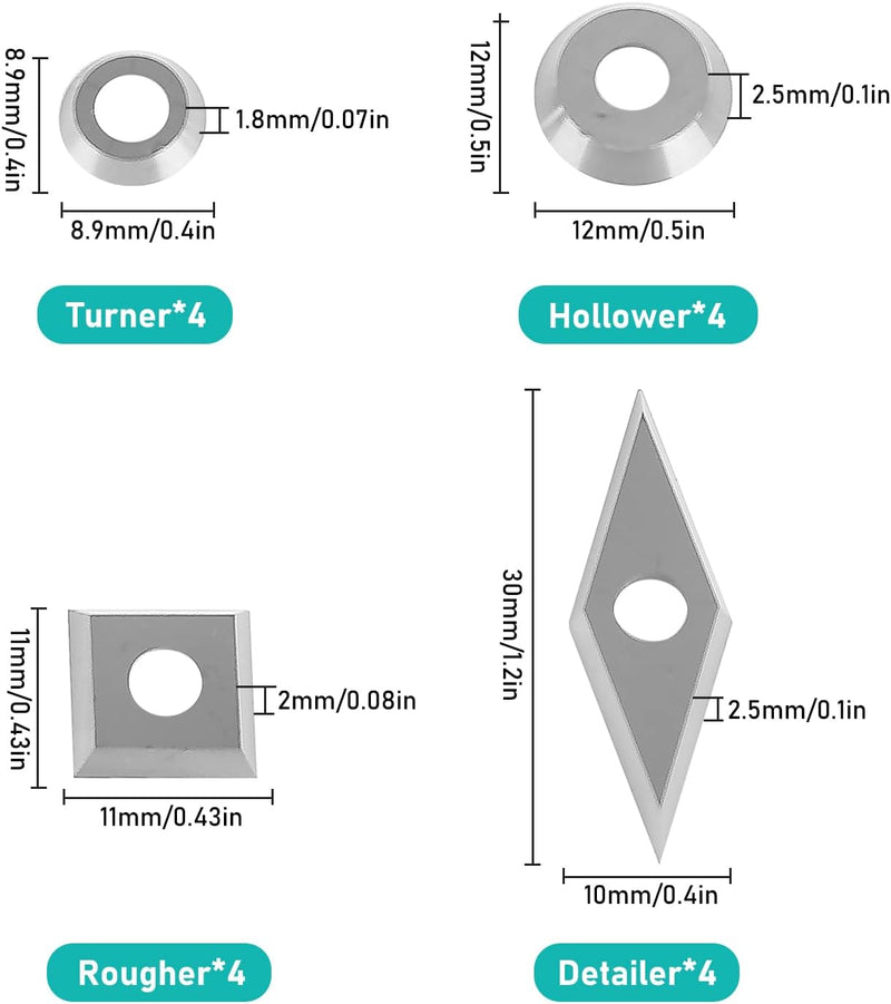 Hartmetall Wendeschneidplatten Set für Drehmeissel, 16 Stück CNC Hartmetall Einsatzschneider für Hol