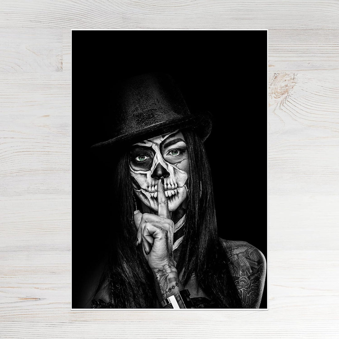 wandmotiv24 Poster als Wanddeko, Grösse Din A1, Model mit Totenkopf Makeup, Schminke, Grüne Augen, F