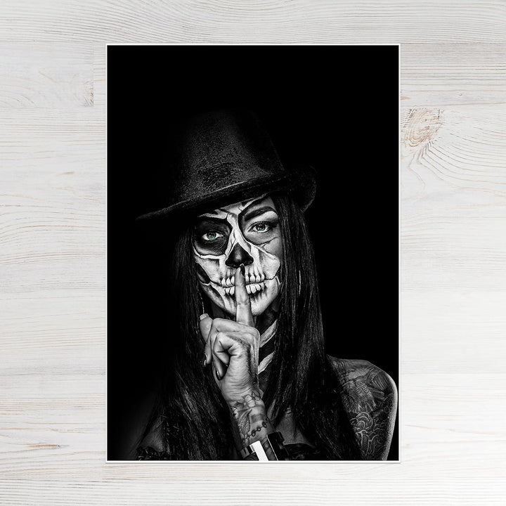 wandmotiv24 Poster als Wanddeko, Grösse Din A1, Model mit Totenkopf Makeup, Schminke, Grüne Augen, F