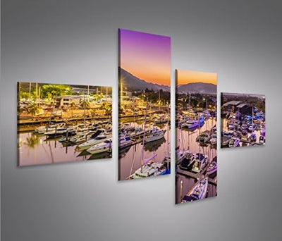 islandburner Bild Bilder auf Leinwand Phuket Hafen Thailand bei Nacht 4L XXL Poster Leinwandbild Wan