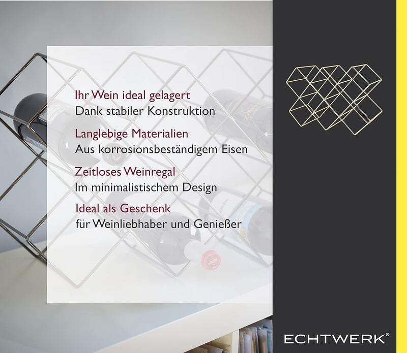 Echtwerk Weinregal für bis zu 8 Flaschen, Flaschenregal freistehend, Weinflaschenhalter, Weinlagerun