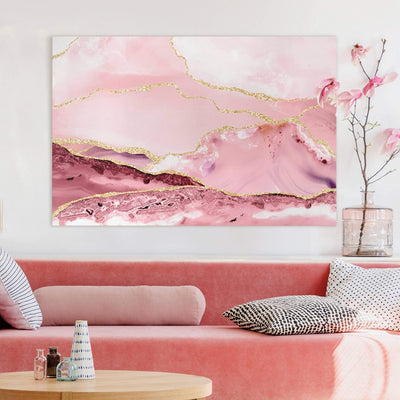 Leinwandbild Abstrakte Berge Rosa mit Goldene Linien 40x60cm Canvas 40cm x 60cm - Canvas, 40cm x 60c