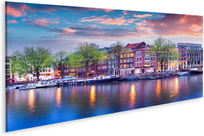 islandburner Bild auf Leinwand Amsterdam Grachten Holland Wandbild Poster Kunstdruck Bilder Format: