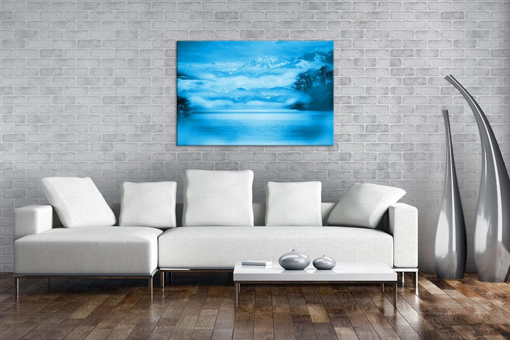 deyoli grossartige gemalte Berglandschaft Format 80x60 Effekt: Monocrome Blau als Leinwandbild, Moti
