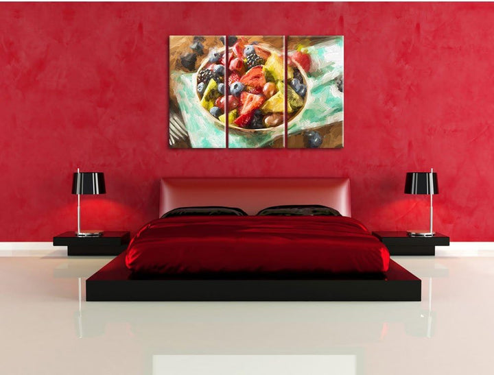 Pixxprint Gesunde Obstvielfalt Pinsel Effekt 3-Teiler Leinwandbild 120x80 Bild auf Leinwand