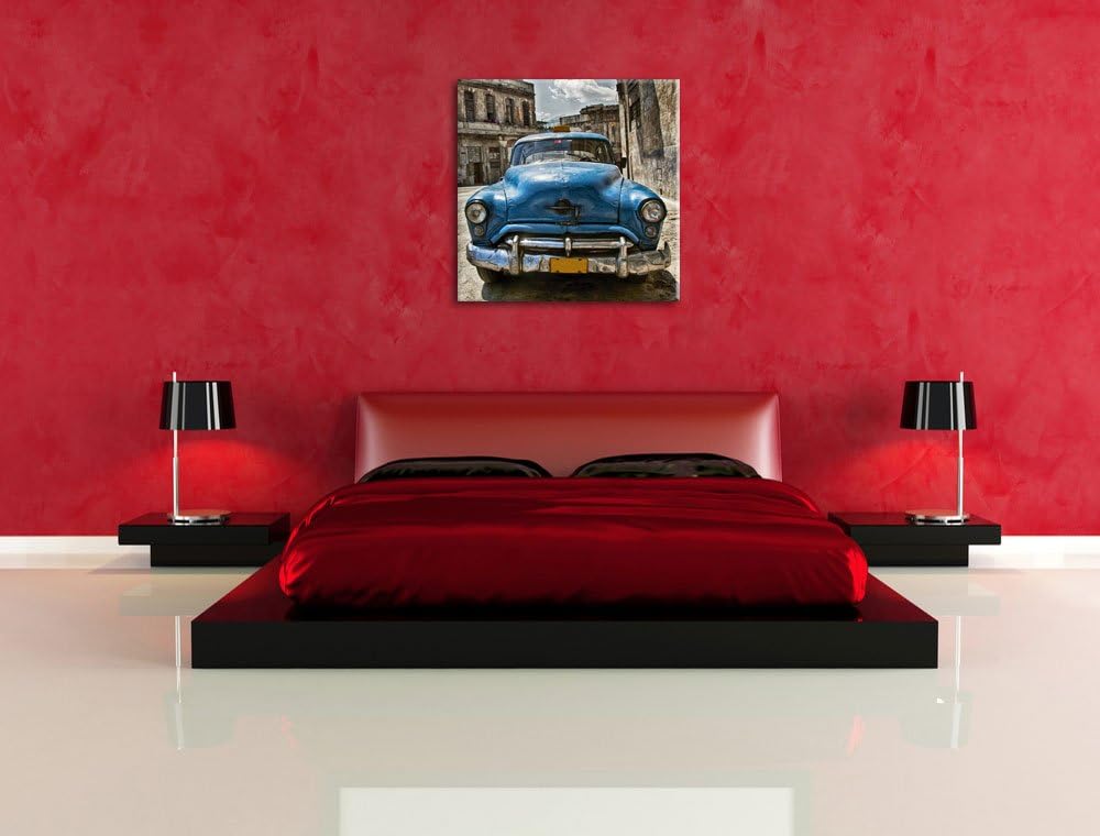 Pixxprint Blaue Schönheit in Cuba 70x70cm Leinwandbild Wandbild Kunstdruck, 70x70