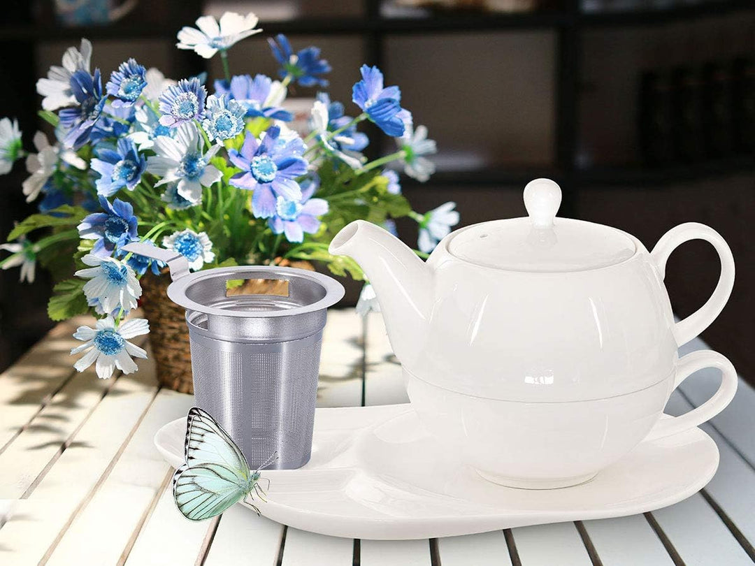 Buchensee Tea for One mit Sieb Lena 500ml aus Crystal Bone China Porzellan in fein-cremigem Weiss. T